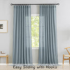 Donren Stone Blue Linen Back Tab Curtains 108 Inches Long Ceiling To Floor For Large Windows - 2 Panels Set Hooks Belt Pinch Pleated Easy Sliding Curtains Semi Privacy Sheer Drapres 52 X 108 Inch