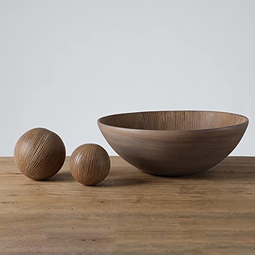 Seraphic 3Pc Large Decorative Bowl For Coffee Table Decor, Kitchen, Dining Room Centerpieces, Orbs/Balls Included, Light Brown
