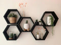 DESERT WOOD ARTS Black Wooden Wall Shelves Set of 5 Hexagon Floating Display Shelf Modern MDF Honeycomb Wall Decor Storage Shelv