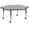 Flash Furniture Wren Mobile 60'' Flower Grey Thermal Laminate Activity Table - Height Adjustable Short Legs