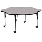Flash Furniture Wren Mobile 60'' Flower Grey Thermal Laminate Activity Table - Height Adjustable Short Legs