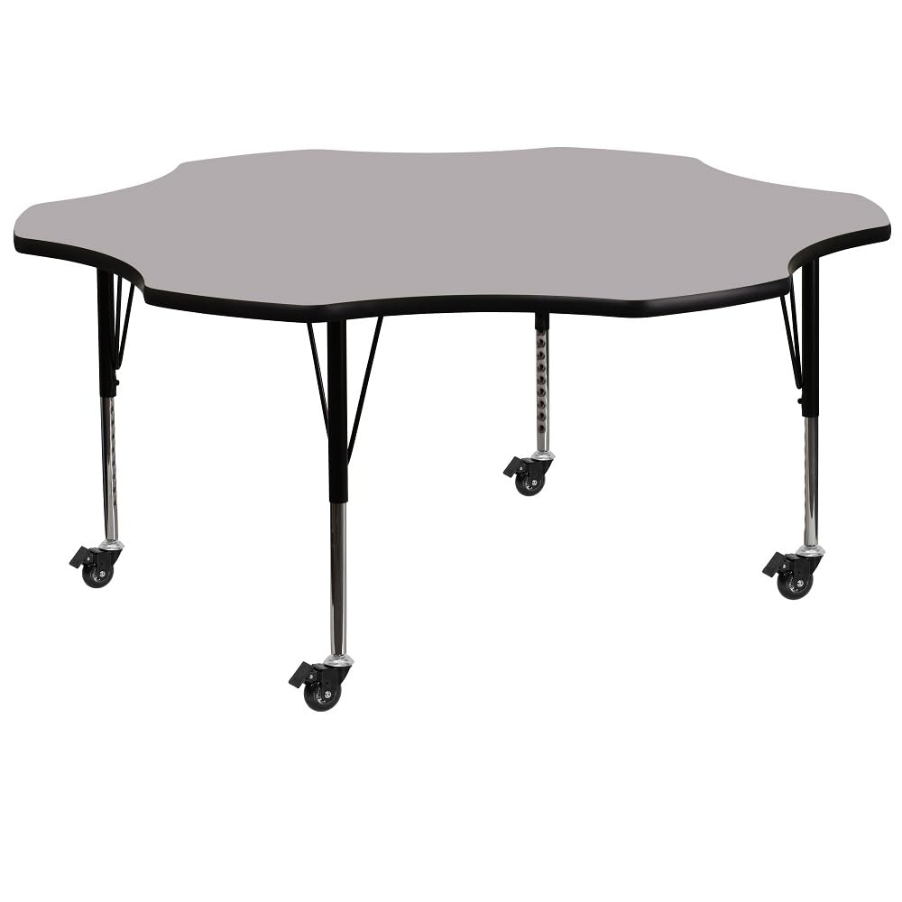 Flash Furniture Wren Mobile 60'' Flower Grey Thermal Laminate Activity Table - Height Adjustable Short Legs
