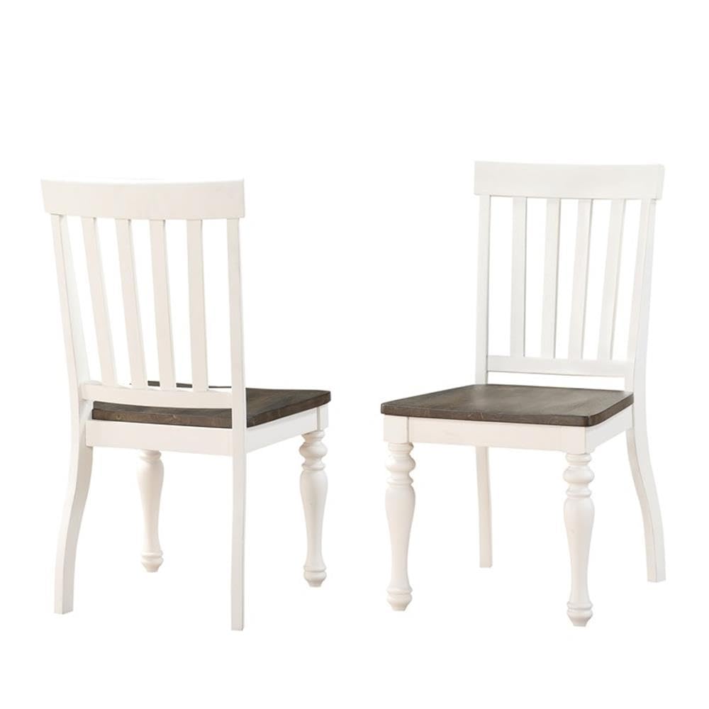 Steve Silver Farmhouse Style Dining Scooped Wood Seat White Finish, Set of 2 Side Chair, 20" L x 23.5" W x 40" H, Two-Tone Ivory and Charcoal