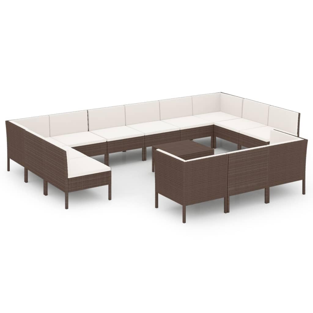 vidaXL Patio Lounge Set 14 Piece, Patio Furniture Set for Outside, Sectional Sofa with Cushions, Sofa, Farmhouse Modern, Poly Rattan Brown