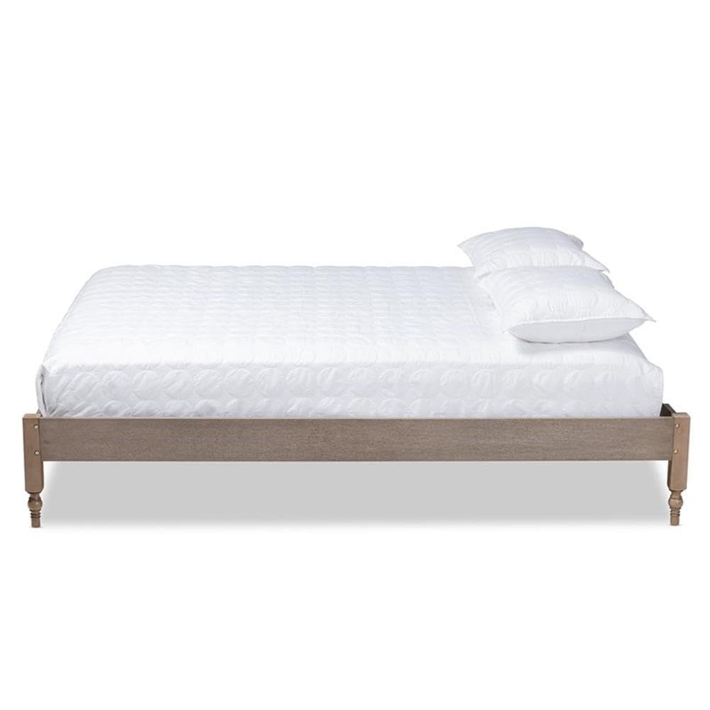 Baxton Studio Laure French Bohemian Weathered Grey Oak Finished Wood Full Size Platform Bed Frame
