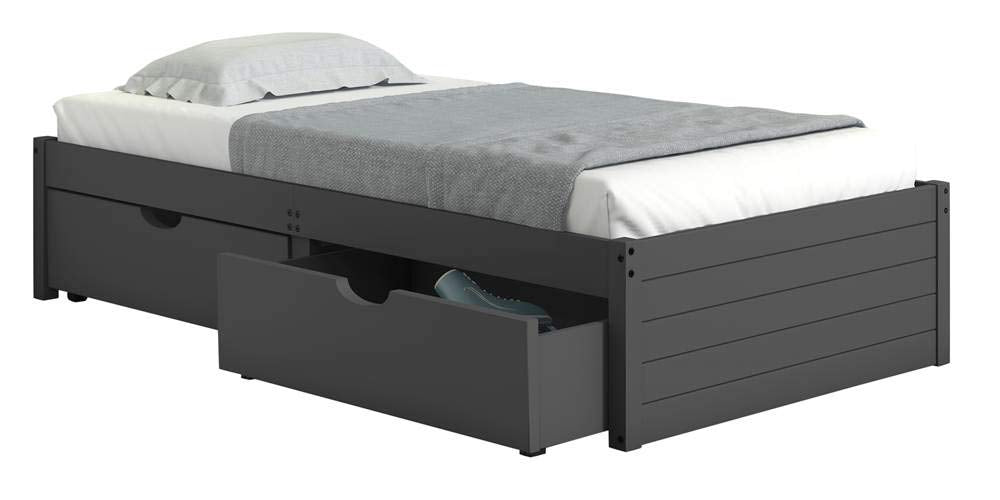 Donco Kids Twin Platform Bed In Dark Grey W/Dual Under Bed Drawers