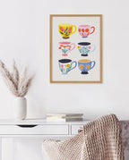 Gallery Botanical Coffee Shop Tea Cups Print by The Creative Bunch Studio
