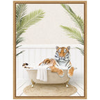 Sylvie Tiger in Palm Bath Framed Canvas by Amy Peterson
