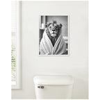Sylvie Lion Bathroom Art Towel Robe Black and White Framed Canvas by The Creative Bunch Studio