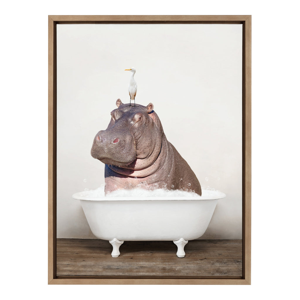 Sylvie Hippo and Bird in Rustic Bath Framed Canvas by Amy Peterson Art Studio