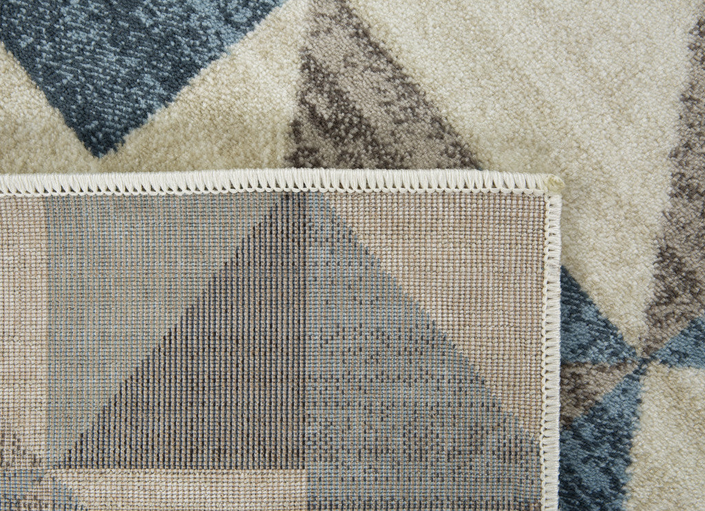 HomeRoots Heat-Set Polypropelene 3’ x 5’ Blue Beige Nested Diamonds Modern Area Rug