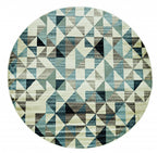 HomeRoots Heat-Set Polypropelene 8’ Round Blue Beige Nested Diamonds Modern Area Rug