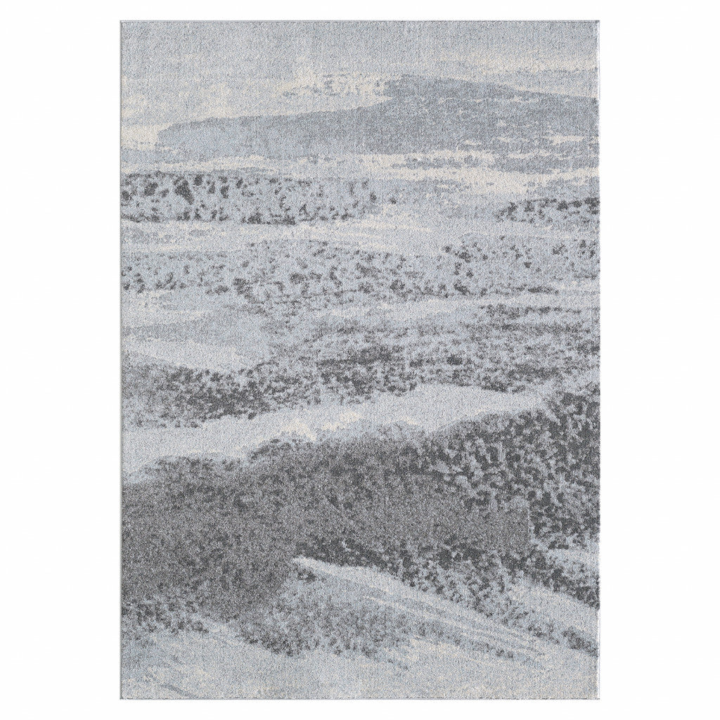 HomeRoots Blue/Grey Heat-Set Polypropelene 3’ x 5’ Blue Gray Abstract Mist Modern Area Rug