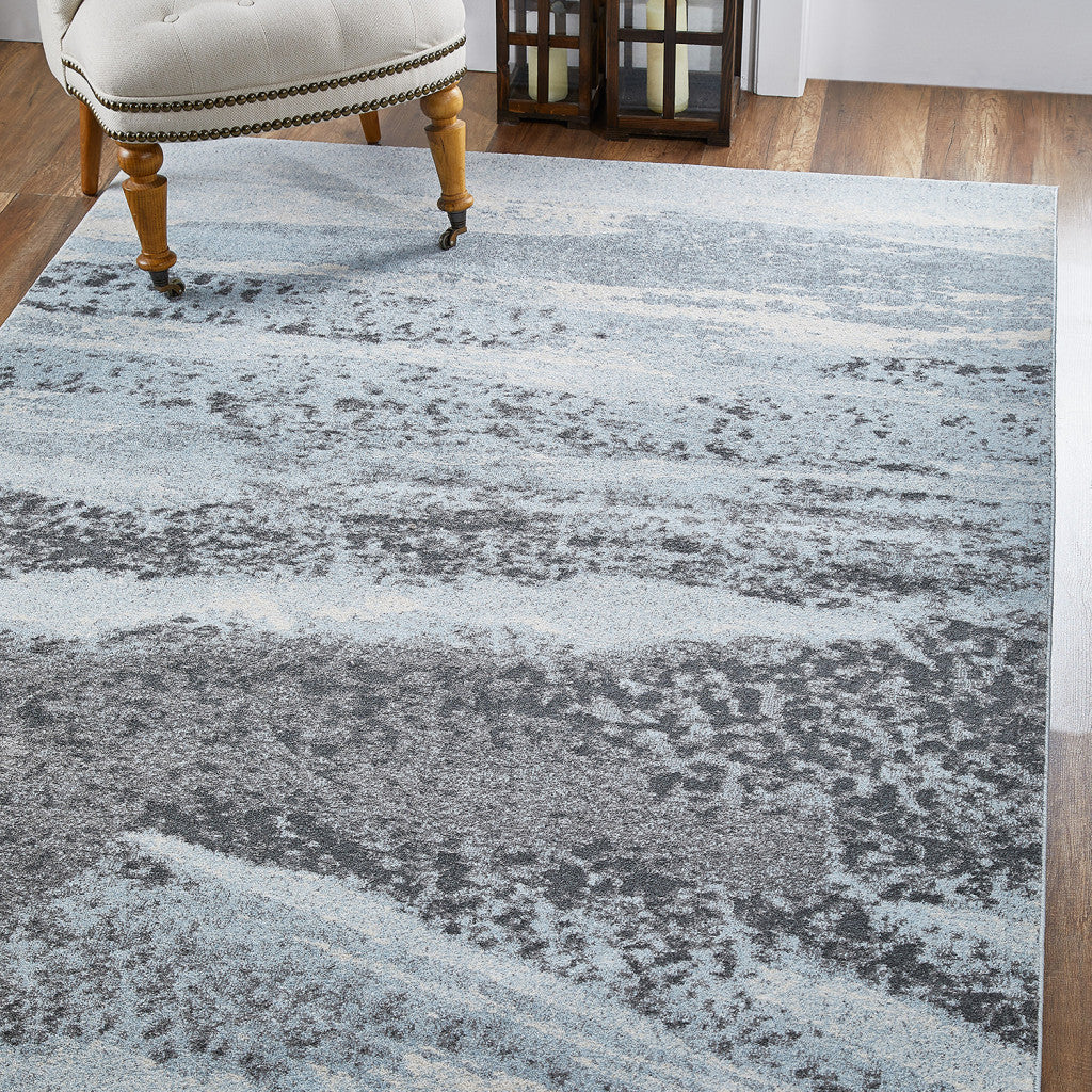 HomeRoots Blue/Grey Heat-Set Polypropelene 3’ x 5’ Blue Gray Abstract Mist Modern Area Rug