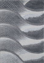 HomeRoots Grey/Blue Heat-Set Polypropelene 5’ x 8’ Gray Blue Abstract Waves Modern Area Rug
