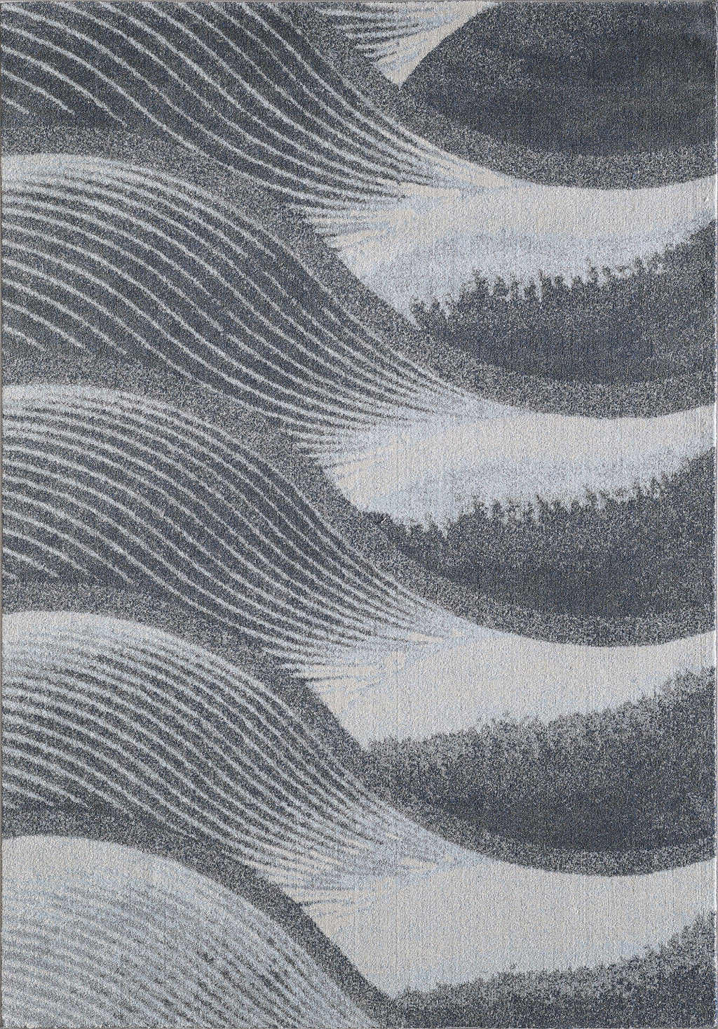 HomeRoots Grey/Blue Heat-Set Polypropelene 5’ x 8’ Gray Blue Abstract Waves Modern Area Rug