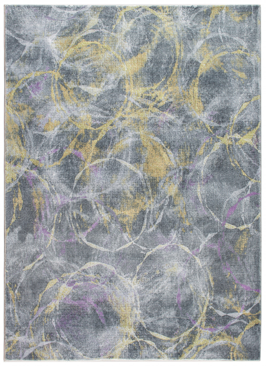 HomeRoots Grey/Gold Polyester 5’ x 8’ Gray Gold Abstract Rings Area Rug