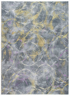 HomeRoots Grey/Gold Polyester 8’ x 10’ Gray Gold Abstract Rings Area Rug