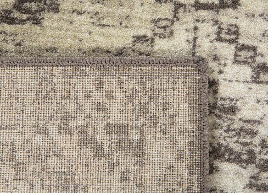 HomeRoots Grey Heat-Set Polypropelene 5’ x 8’ Gray Beige Distressed Diamond Area Rug