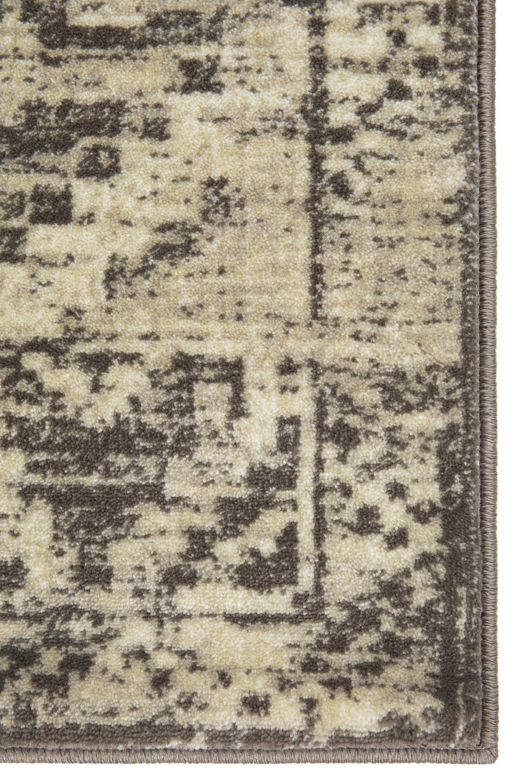 HomeRoots Grey Heat-Set Polypropelene 5’ x 8’ Gray Beige Distressed Diamond Area Rug