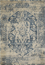 HomeRoots Ivory Heat-Set Polypropelene 5’ x 8’ Beige Blue Distressed Medallion Area Rug