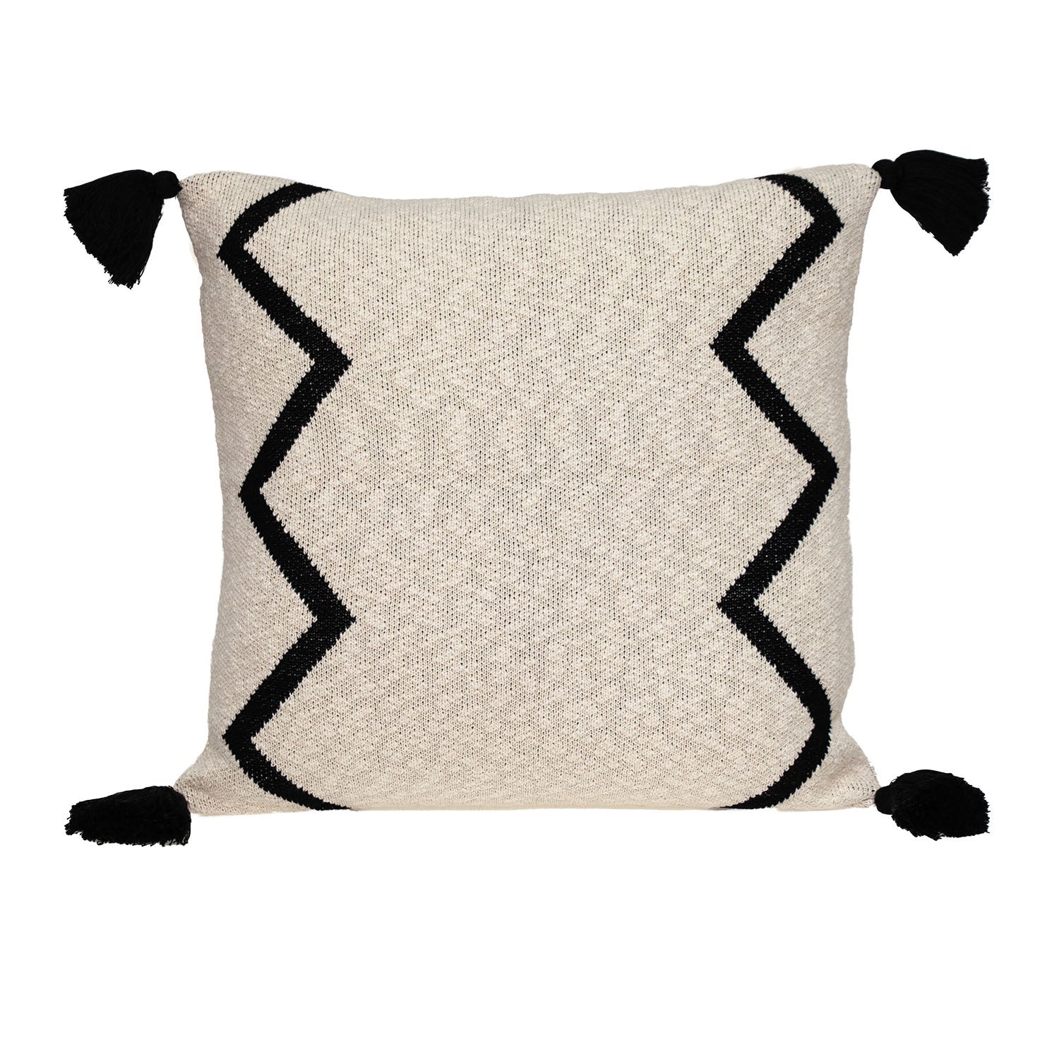 20' X 20' Black And Cream Zigzag Pattern Square Accent Throw Pillow With Tassel