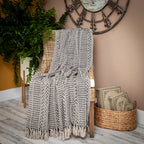 HomeRoots Gray Cotton Beige and Black Transitional Woven Handloom Throw Blanket