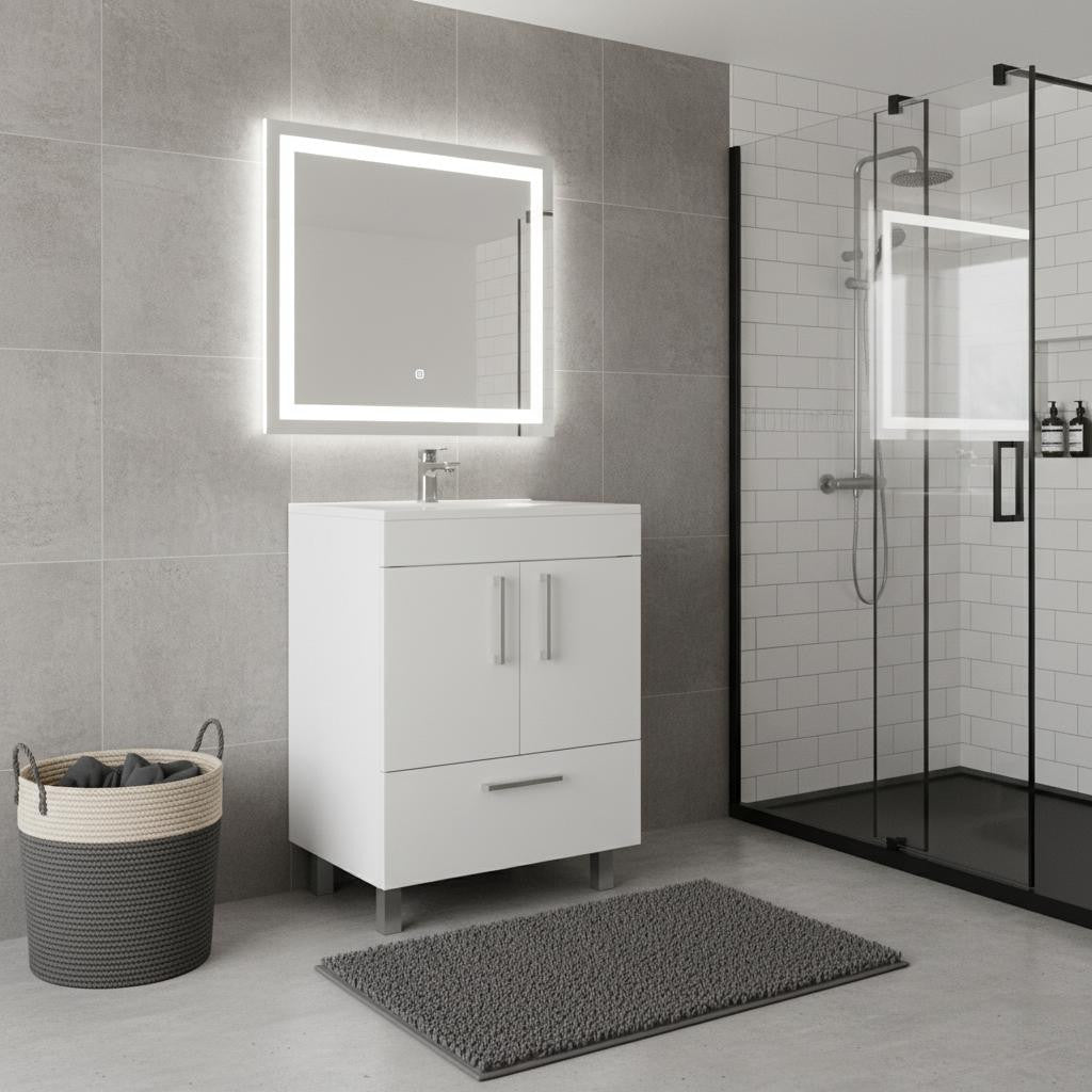 24 White Wood Freestanding Double Door Bathroom Vanity With Sink