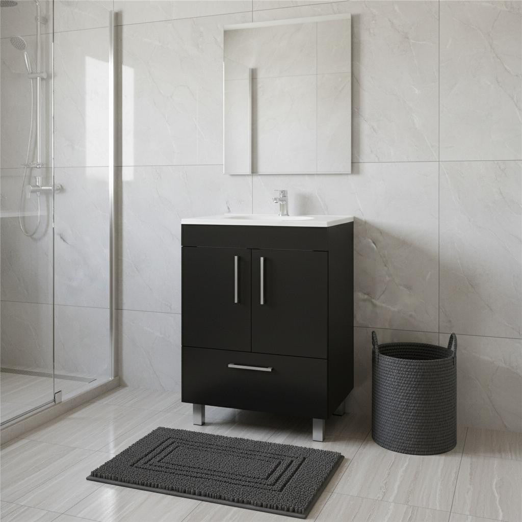 24 Black Wood Freestanding Bathroom Vanity With White Sink