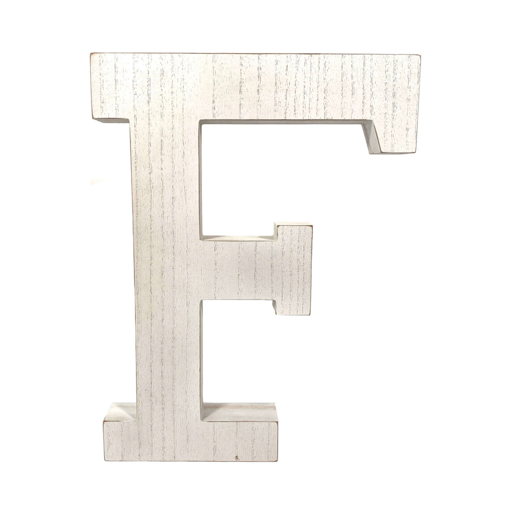 HomeRoots 16' Distressed White Wash Wooden Initial Letter F Sculpture