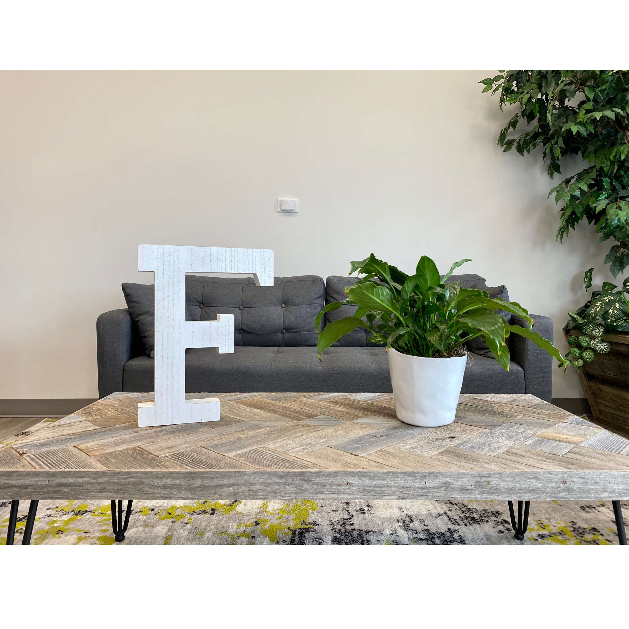 HomeRoots 16' Distressed White Wash Wooden Initial Letter F Sculpture