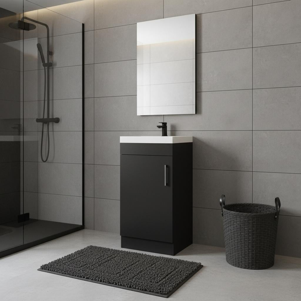16 Black Wood Freestanding Single Door Bathroom Vanity With White Sink
