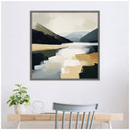 Sylvie Mountain Lake Modern Abstract Landscape Framed Canvas by The Creative Bunch Studio