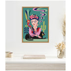 Sylvie Frida Kahlo and the Black Cat Framed Canvas by Rachel Lee