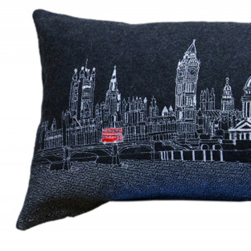 HomeRoots Grey 45' Black and White London Nighttime Skyline Lumbar Decorative Pillow