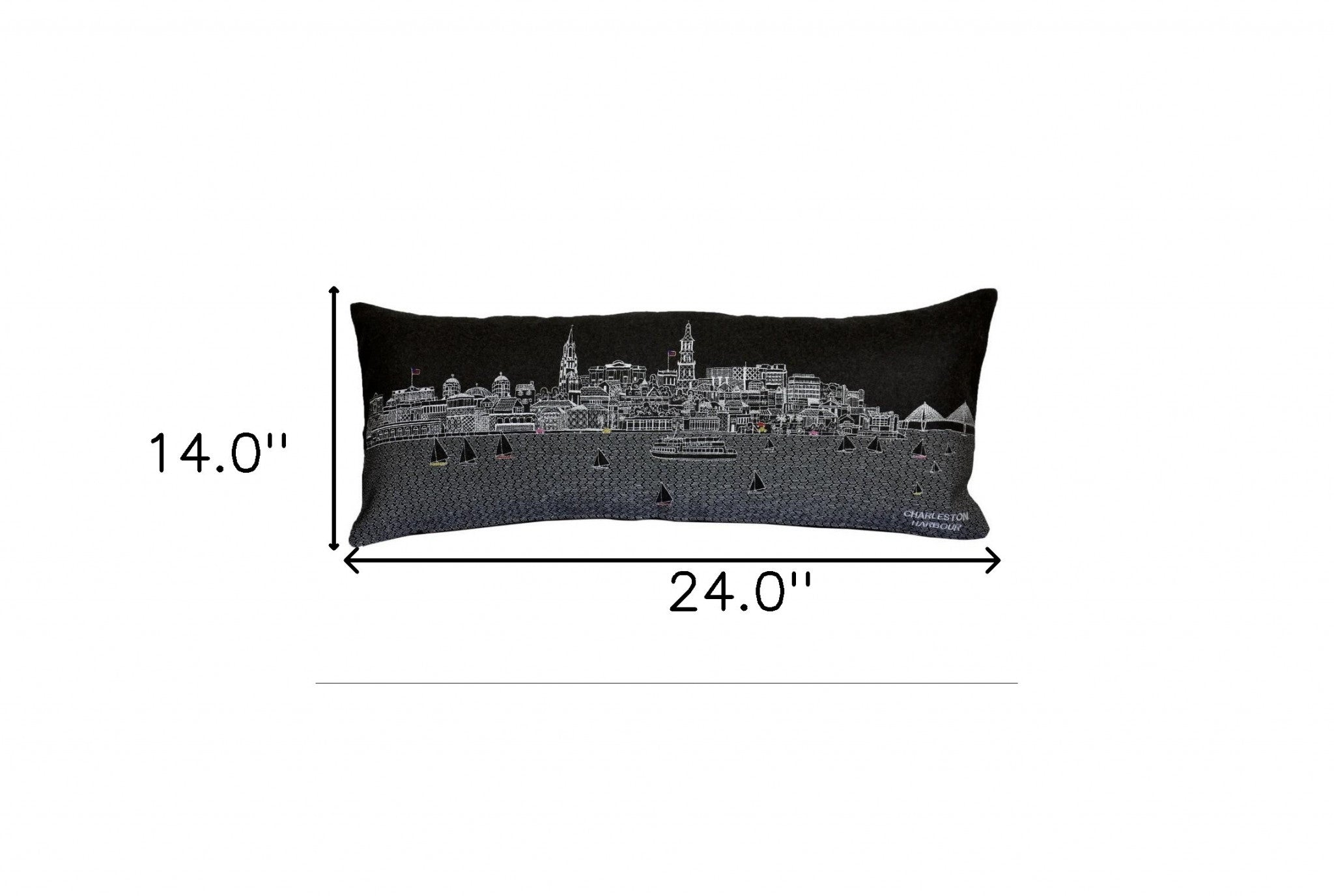 HomeRoots Grey 24' Black Charleston Nighttime Skyline Lumbar Decorative Pillow