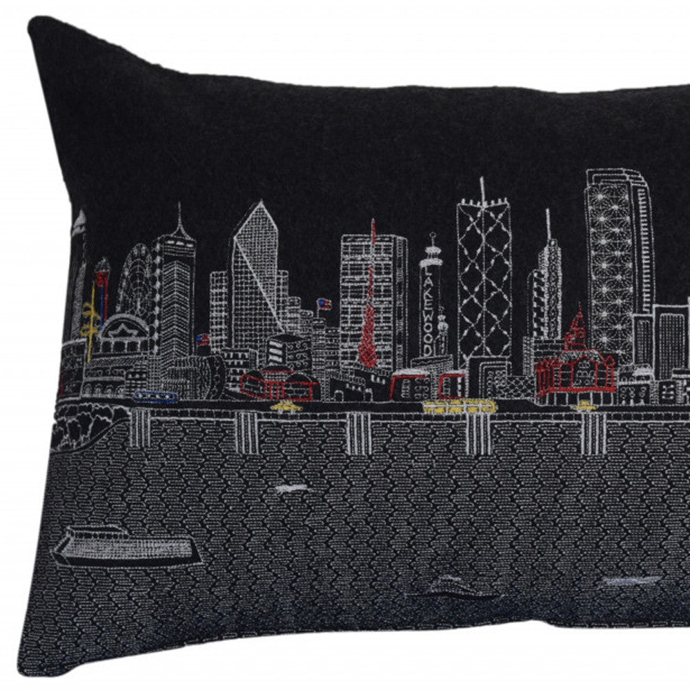 HomeRoots Grey 24' Black Dallas Nighttime Skyline Lumbar Decorative Pillow