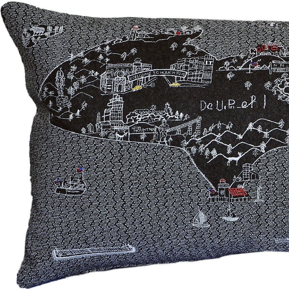 HomeRoots Grey 24' Black Michigan Upper Peninsula Nighttime Skyline Lumbar Decorative Pillow