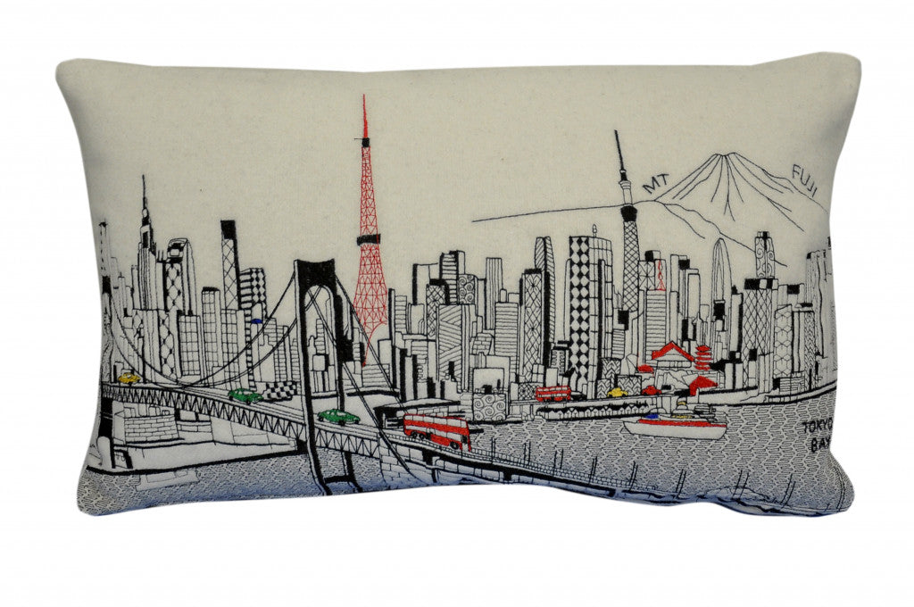 HomeRoots Cream 24' White Tokyo Daylight Skyline Lumbar Decorative Pillow