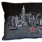 HomeRoots Grey 35' Black Hong Kong Nighttime Skyline Lumbar Decorative Pillow