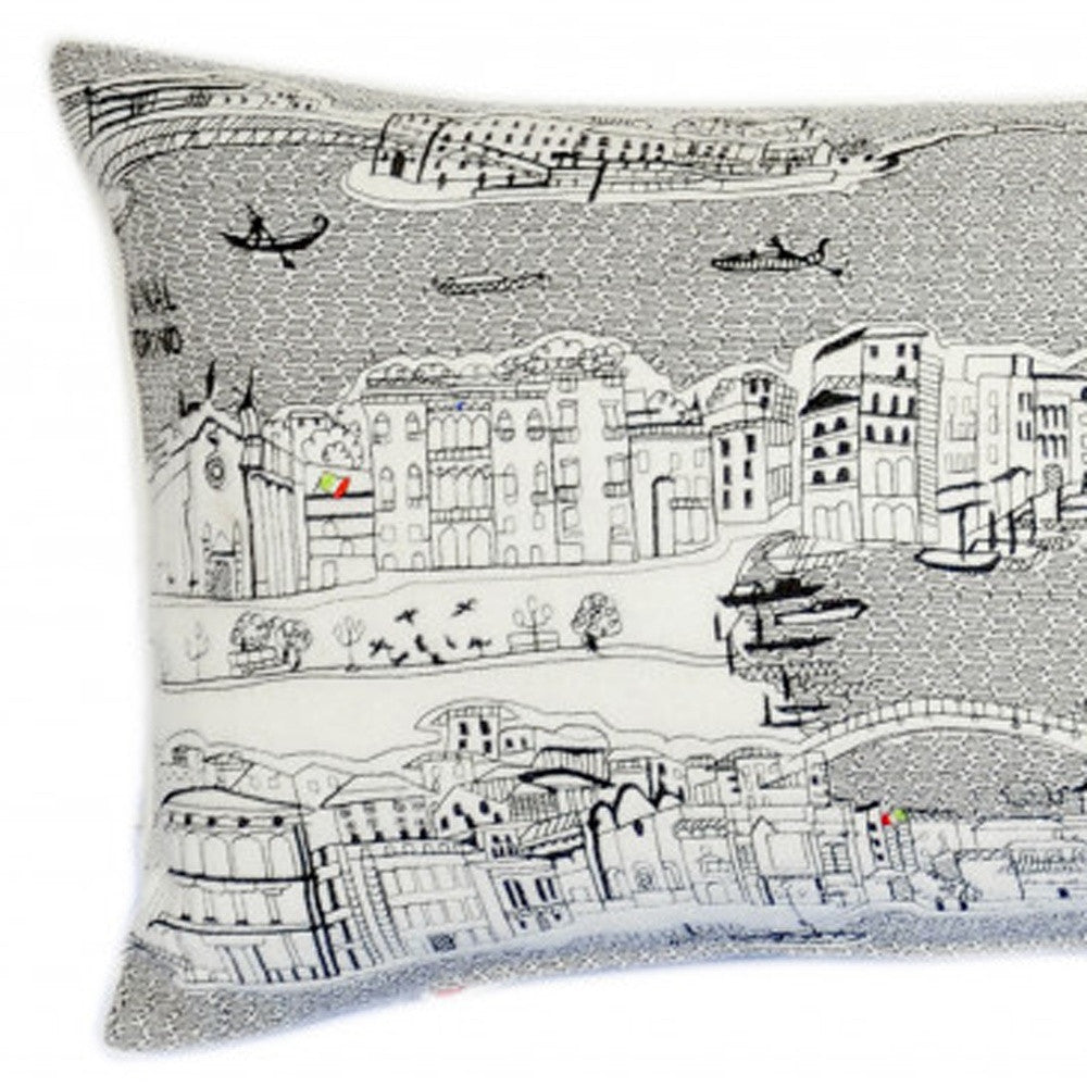 HomeRoots Cream 35' White Venice Daylight Skyline Lumbar Decorative Pillow