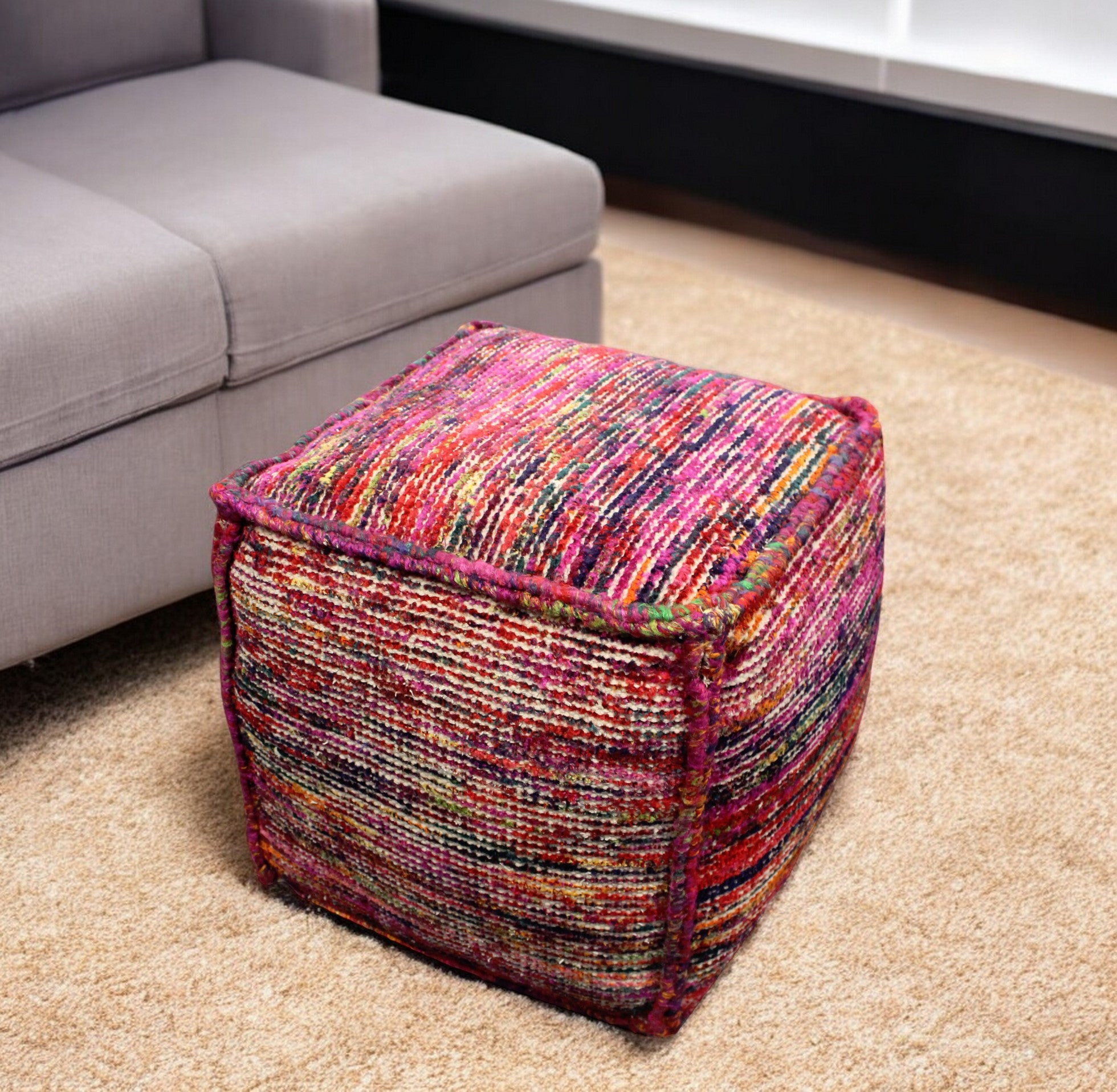 18 Pink Wool Cube Pouf Ottoman