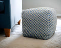 18 Blue and Beige Wool Cube Trellis Pouf Ottoman