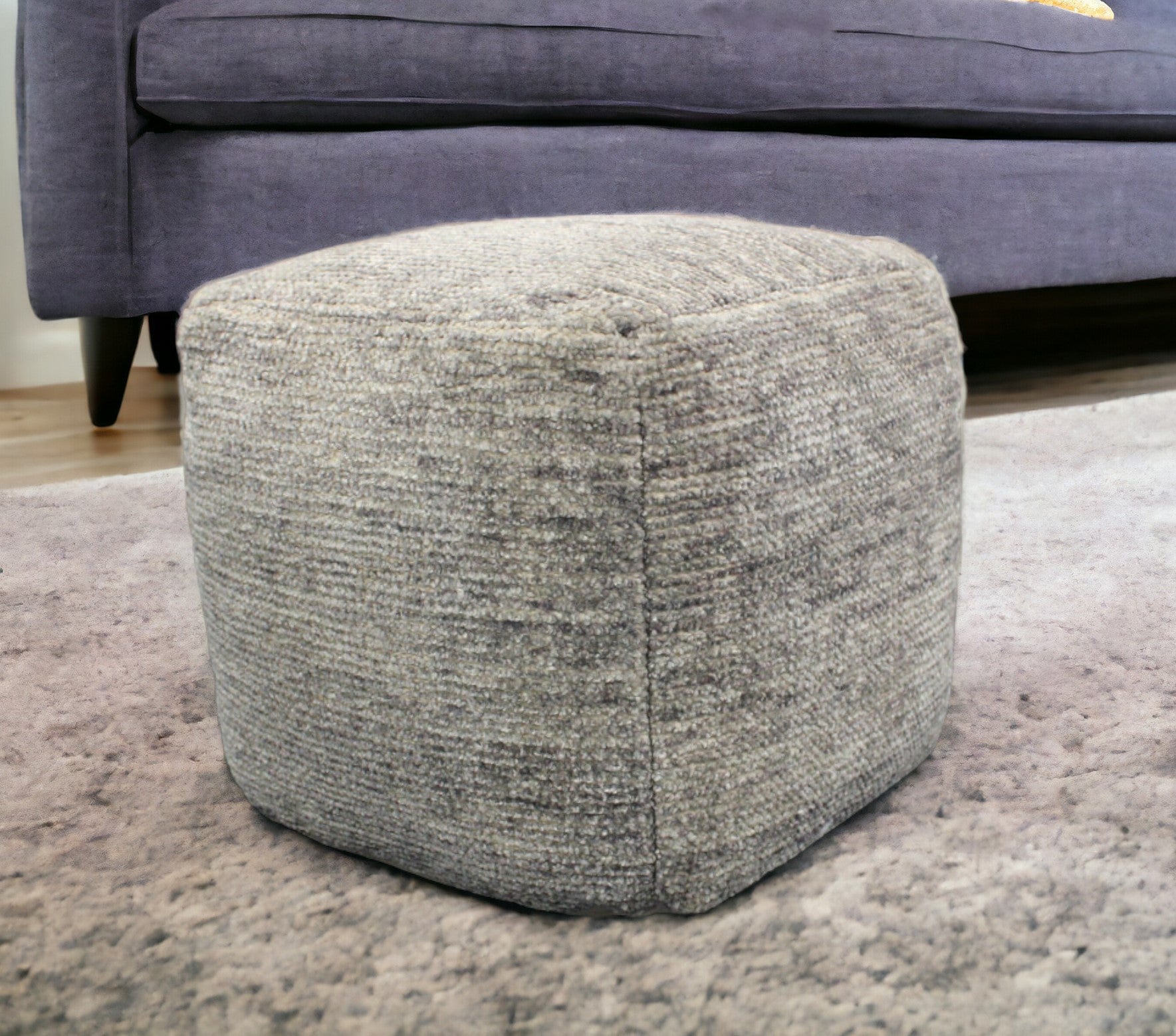 18 Gray Wool Cube Pouf Ottoman