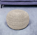 20 Gray Wool Round Ribbed Pouf Ottoman