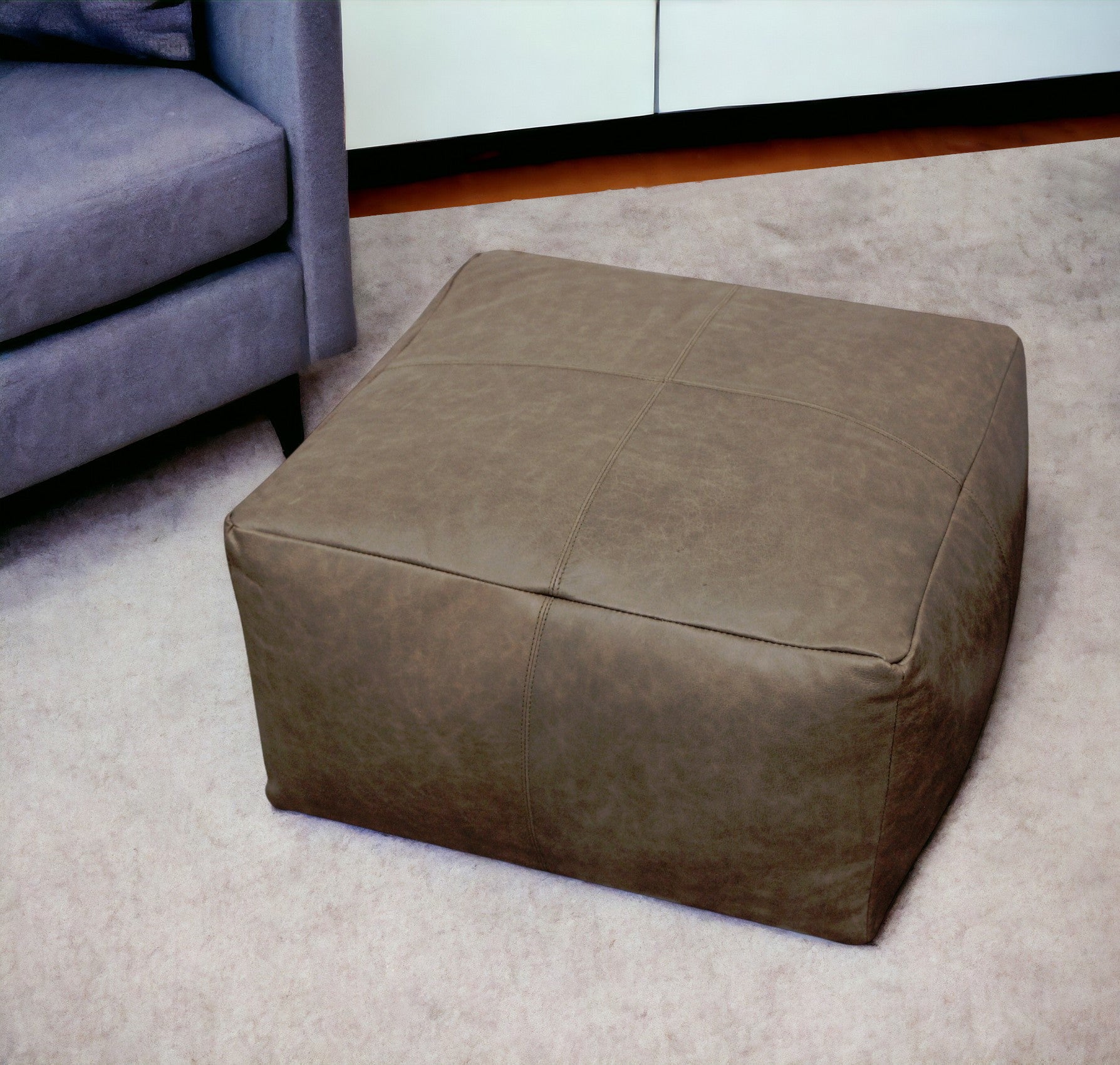 22 Gray Brown Distressed Leather Pouf Ottoman