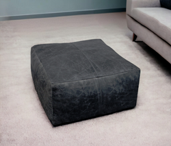 22 Black Distressed Leather Pouf Ottoman