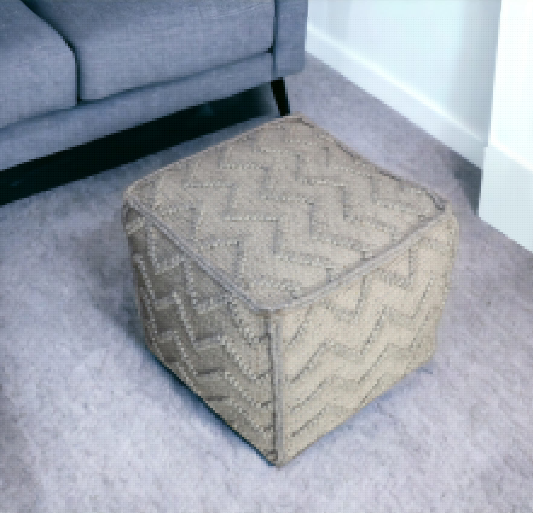 18 Gray Wool Cotton Blend Cube Chevron Pouf Ottoman