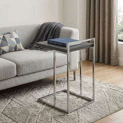 27 Inch Dark Gray and Silver Wood and Iron End Table