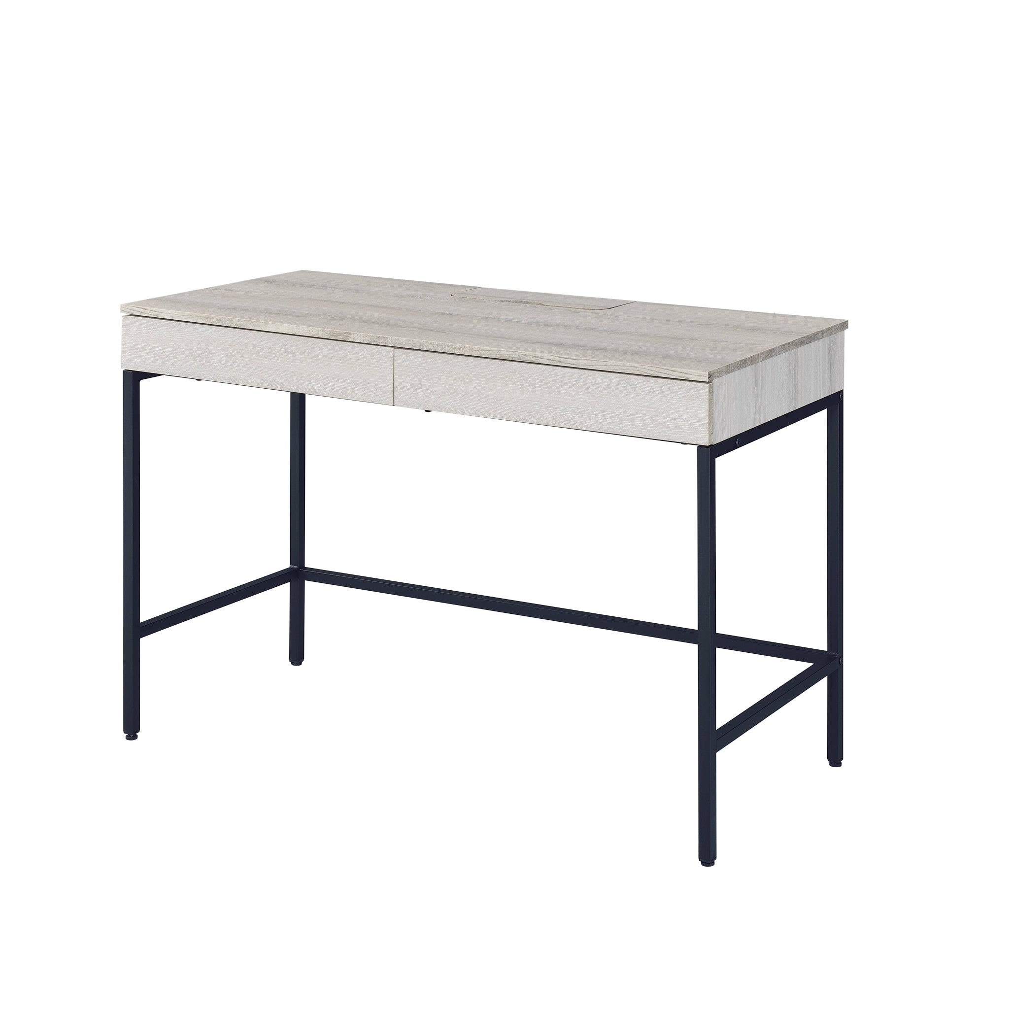 42 Natural and Black Writing Desk With Two Drawers